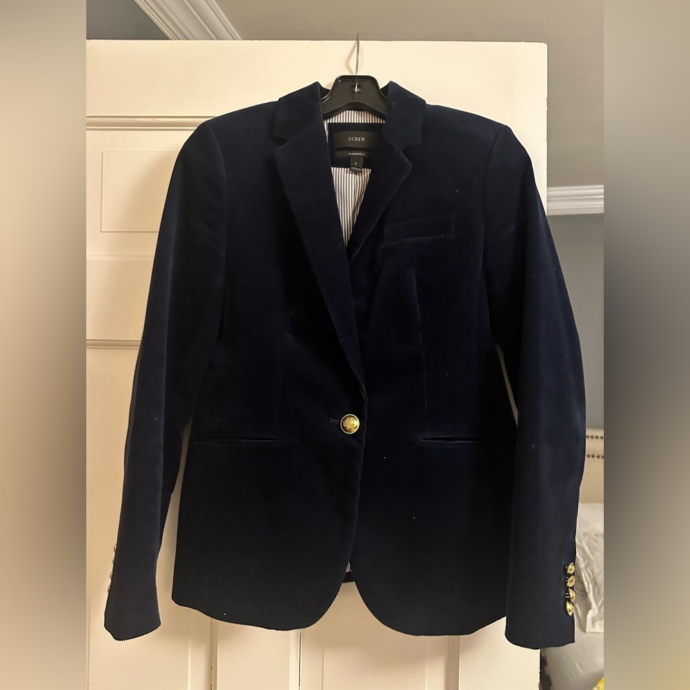 J.Crew corduroy navy blazer with striped lining